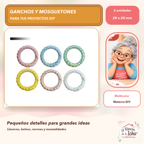 Set de 2 Mosquetones Decorativos Aro Trenzado Multicolor 28 x 28 mm