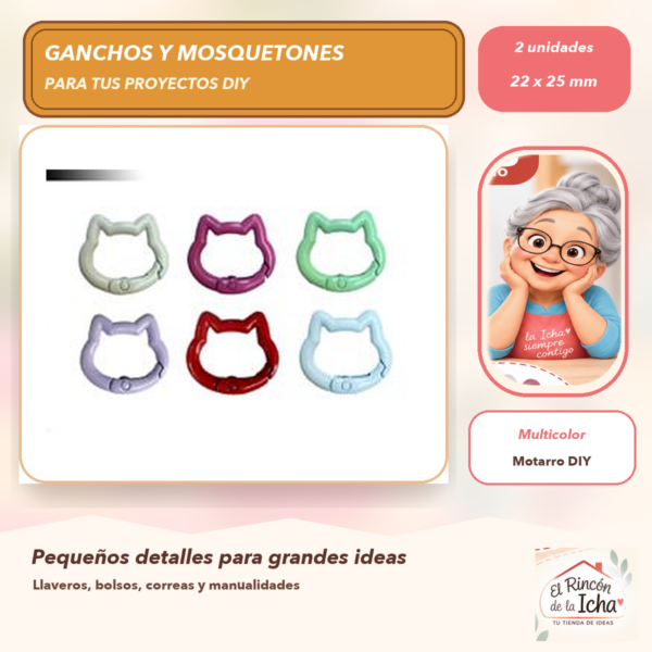 Set de 2 Mosquetones Decorativos Gatito Multicolor 22 x 25 mm
