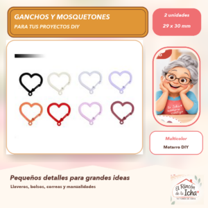 DG046-5 Set de 2 Mosquetones Decorativos Corazón Multicolor 29 x 30 mm