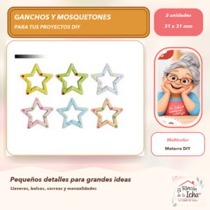 DG046-6 Set de 2 Mosquetones Decorativos Estrella Multicolor 31 x 31 mm