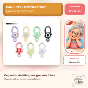 DG046-7 Set de 2 Mosquetones Decorativos Florecita Multicolor 19 x 36 mm