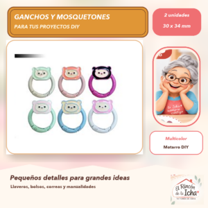 DG046-8 Set de 2 Mosquetones Decorativos Osito Multicolor 30 x 34 mm