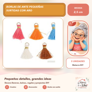 DG047-1 Borlas de Ante Pequeñas Surtidas con Aro 2,5 cm (5 unidades)