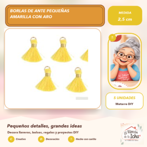 DG047-10 Borlas de Ante Pequeñas Amarilla con Aro 2,5 cm (5 unidades)