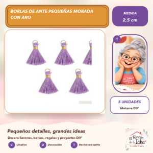 DG047-13 Borlas de Ante Pequeñas Morada con Aro 2,5 cm (5 unidades)