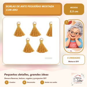DG047-5 Borlas de Ante Pequeñas Mostaza con Aro 2,5 cm (5 unidades)