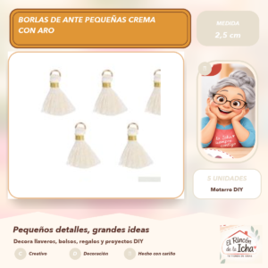 DG047-7 Borlas de Ante Pequeñas Crema con Aro 2,5 cm (5 unidades)