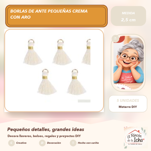 Borlas de Ante Pequeñas Crema con Aro 2,5 cm (5 unidades)