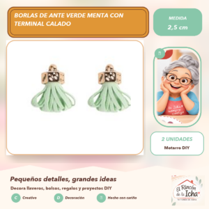 DG048-11 Borlas de Ante Verde Menta con Terminal Calado 2,5 cm (2 unidades)