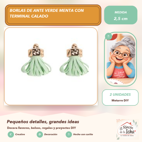 Borlas de Ante Verde Menta con Terminal Calado 2,5 cm (2 unidades)