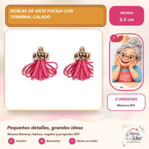 DG048-12 Borlas de Ante Fucsia con Terminal Calado 2,5 cm (2 unidades)