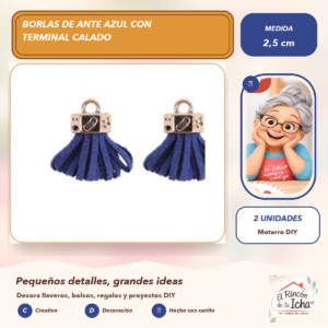 DG048-2 Borlas de Ante Azul con Terminal Calado 2,5 cm (2 unidades)