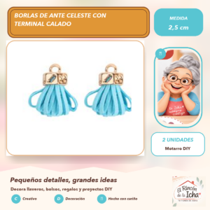 DG048-3 Borlas de Ante Celeste con Terminal Calado 2,5 cm (2 unidades)