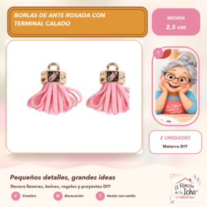 DG048-4 Borlas de Ante Rosada con Terminal Calado 2,5 cm (2 unidades)