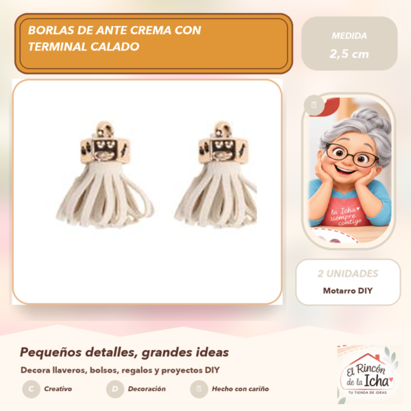 Borlas de Ante Crema con Terminal Calado 2,5 cm (2 unidades)