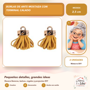 DG048-6 Borlas de Ante Mostaza con Terminal Calado 2,5 cm (2 unidades)