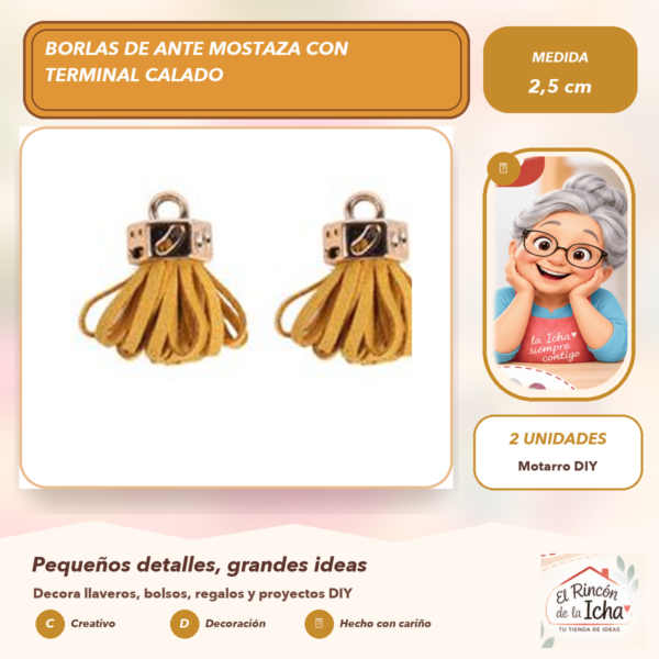 Borlas de Ante Mostaza con Terminal Calado 2,5 cm (2 unidades)