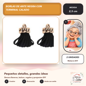 DG048-7 Borlas de Ante Negra con Terminal Calado 2,5 cm (2 unidades)