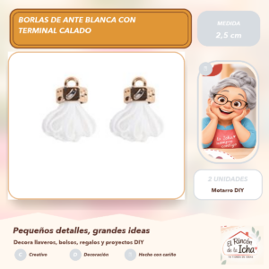 DG048-8 Borlas de Ante Blanca con Terminal Calado 2,5 cm (2 unidades)