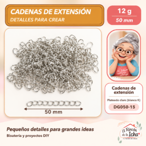 DG050-15 Cadenas de extensión – Plateado claro (blanco K) – 50 mm – 12 g