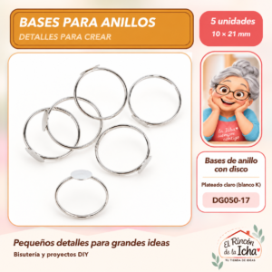 DG050-17 Bases de anillo con disco – Plateado claro (blanco K) – 10 × 21 mm – 5 unidades