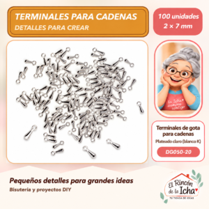 DG050-20 Terminales de gota para cadenas – Plateado claro (blanco K) – 2 × 7 mm – 100 unidades