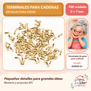 DG050-21 Terminales de gota para cadenas – Dorado – 2 × 7 mm – 100 unidades