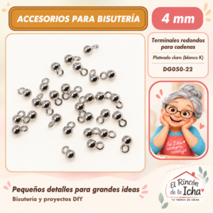 DG050-22 Terminales redondos para cadenas – Plateado claro (blanco K) – 4 mm – DG050-22