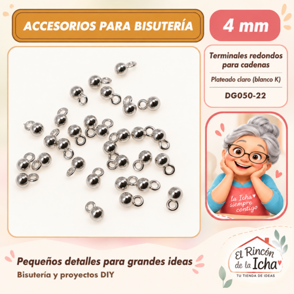 DG050-22 Terminales redondos para cadenas – Plateado claro (blanco K) – 4 mm – DG050-22
