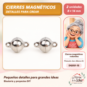 DG051-15 Cierres magnéticos redondos – Plateado claro (blanco K) – 8 × 14 mm – 2 unidades