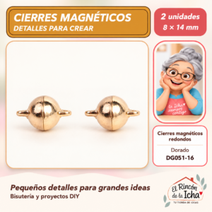 DG051-16 Cierres magnéticos redondos – Dorado – 8 × 14 mm – 2 unidades