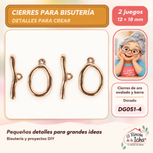 DG051-4 Cierres de aro ovalado y barra – Dorado – 12 × 18 mm – 2 juegos