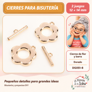 DG051-8 Cierres de flor y barra – Dorado – 12 × 14 mm – 2 juegos