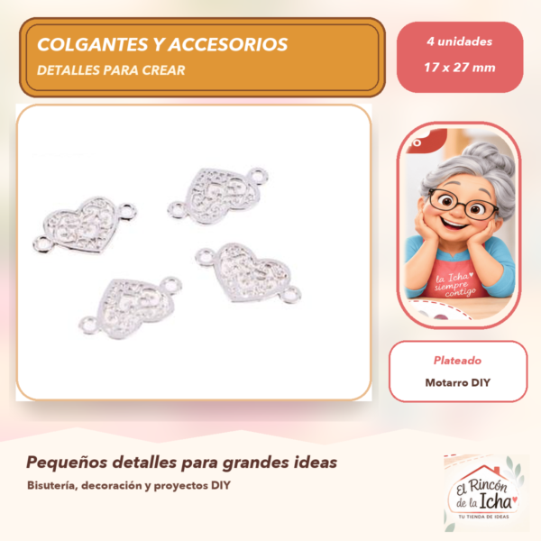Set de 4 Conectores Nube Aleación Plateado 17 x 27 mm