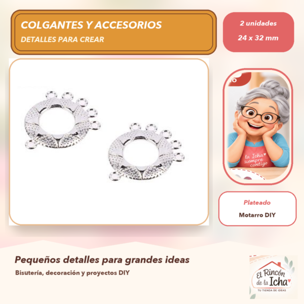 Set de 2 Conectores Aro Aleación Plateado 24 x 32 mm