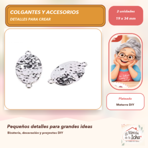DG052-16 Set de 2 Conectores Hoja Martillada Aleación Plateado 19 x 34 mm