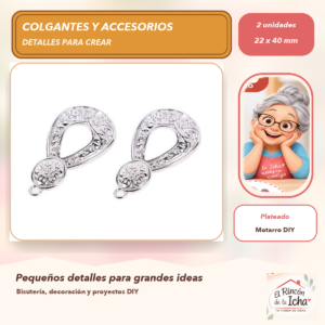 DG052-17 Set de 2 Conectores Gota Calada Aleación Plateado 22 x 40 mm