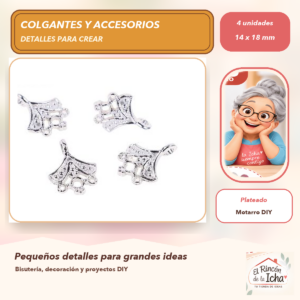 DG052-3 Set de 4 Conectores Animalito Aleación Plateado 14 x 18 mm