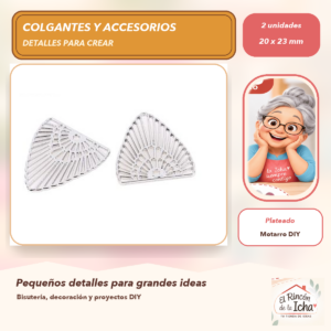 DG052-6 Set de 2 Conectores Triángulo de Filigrana Aleación Plateado 20 x 23 mm
