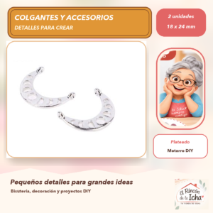 DG052-7 Set de 2 Conectores Media Luna Aleación Plateado 18 x 24 mm