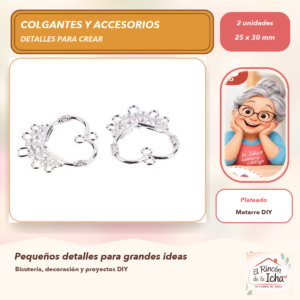 DG052-8 Set de 2 Conectores Aro Texturizado Aleación Plateado 25 x 30 mm
