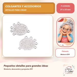 DG052-9 Set de 2 Conectores Redondo de Filigrana Aleación Plateado 21 x 23 mm