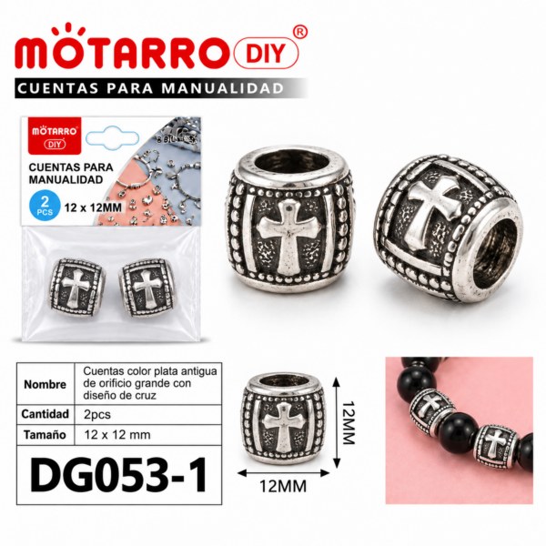 Cuentas de plata antigua – Cruz – 12 × 12 mm – 2 unidades