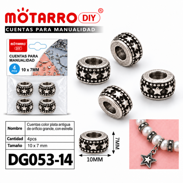 Cuentas de plata antigua – Estrella – 10 × 7 mm – 4 unidades