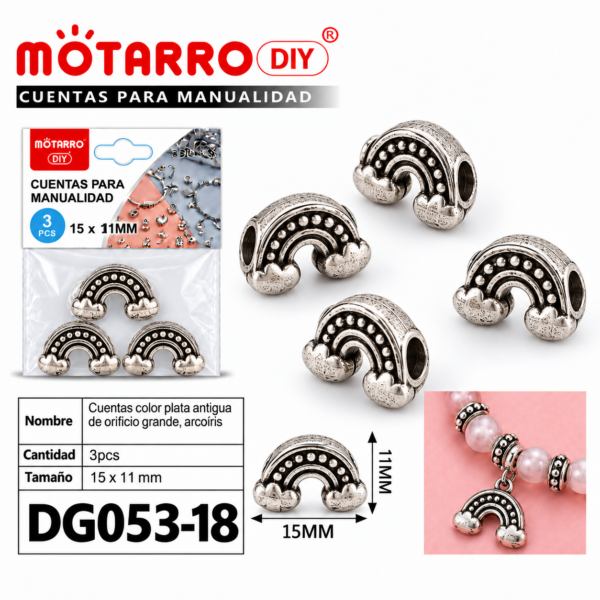 Cuentas de plata antigua – Arcoíris – 15 × 11 mm – 3 unidades