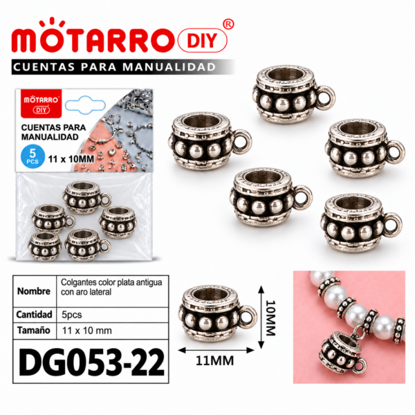 Colgantes de plata antigua – Aro lateral – 11 × 10 mm – 5 unidades