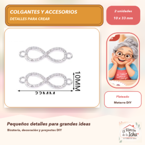 DG055-1 Set de 2 Colgantes Infinito Aleación con cristales Plateado 10 x 33 mm