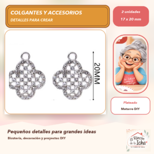 DG055-12 Set de 2 Colgantes Trébol Aleación con cristales Plateado 17 x 20 mm