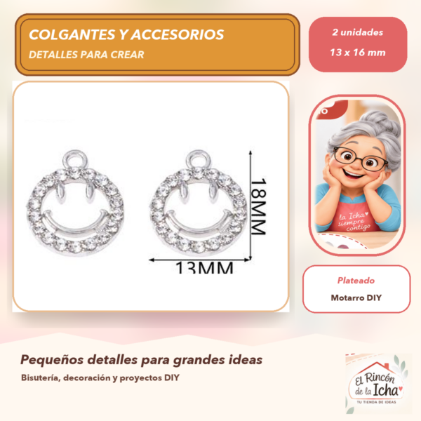 Set de 2 Colgantes Aro Floral Aleación con cristales Plateado 13 x 16 mm