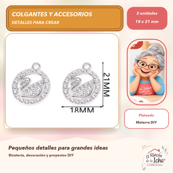 Set de 2 Colgantes Medallón Aleación con cristales Plateado 18 x 21 mm